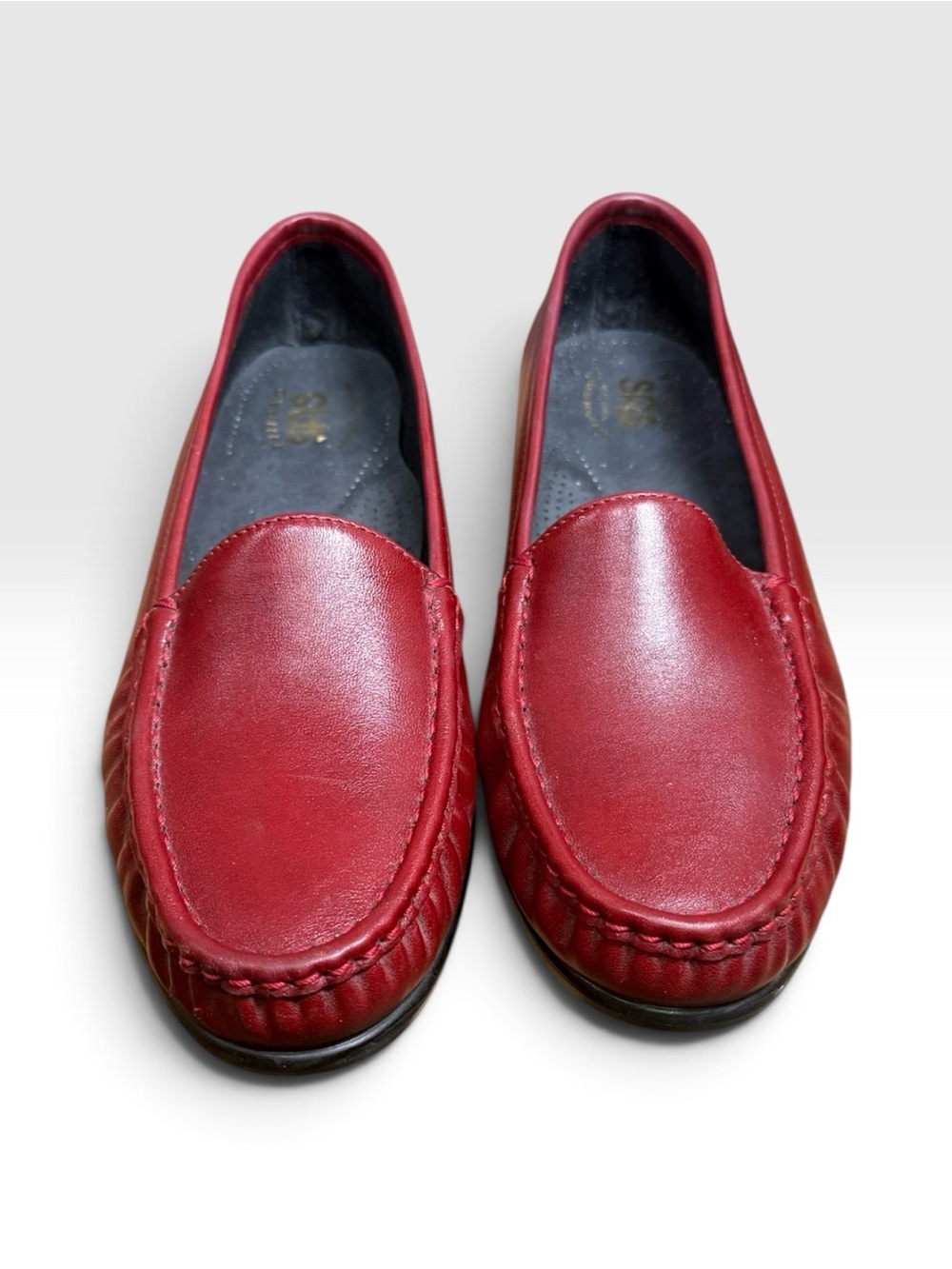 SAS Simplify Womens 10 M Red Leather Comfort Loafers Moc Toe Made USA w Box